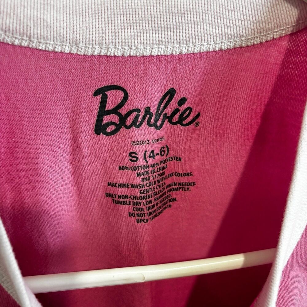Barbie Women's Short Sleeve Ringer Tee Shirt Pink Size Small - Picture 4 of 5
